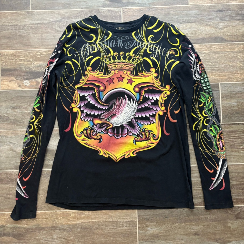 Christian Audigier Ed Hardy‎ Tattoo Skull Graphic Long Sleeve T Shirt Y2K Large